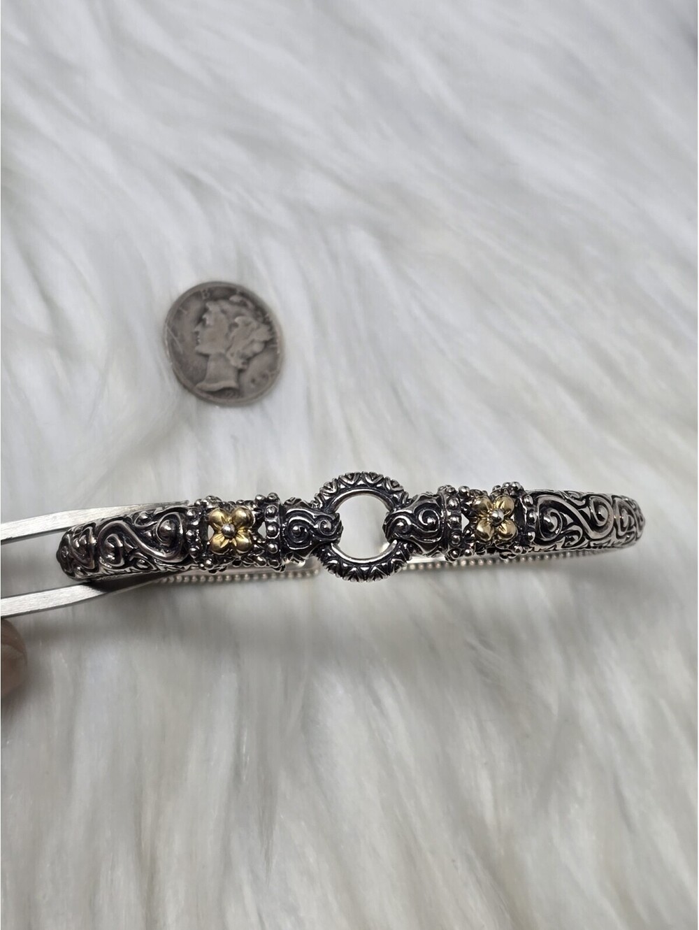 Barbara Bixby Sterling Silver 18k Gold Cuff Bracelet 7 Inch
